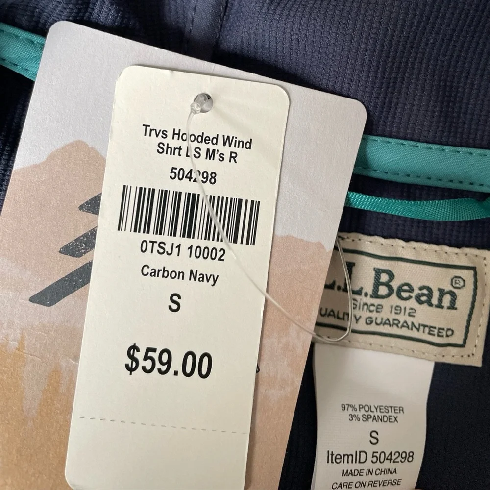New L.L. Bean Men’s Navy Hooded Wind Shirt Size Small - Picture 3 of 9